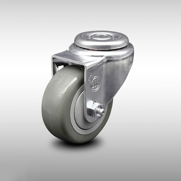 3 Inch SS Gray Polyurethane Wheel Swivel Bolt Hole Caster